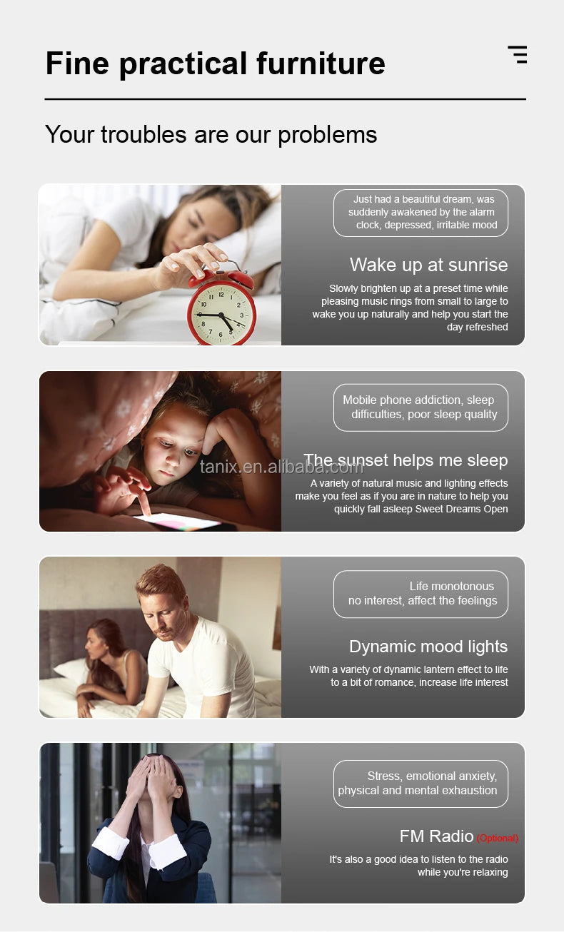 Simulation Electronic LED Light with Sunrise Alarm Clock Wake-Up Light Calendars