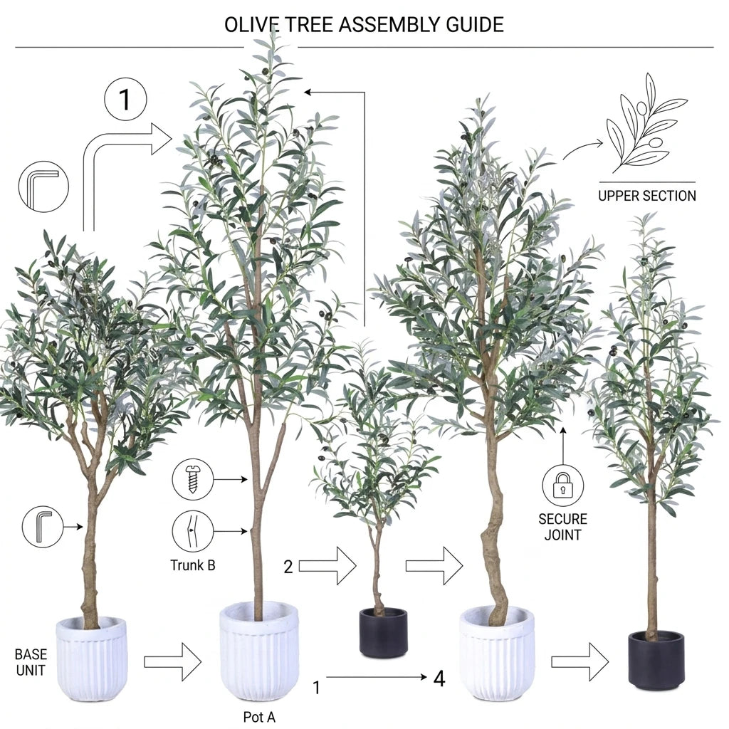 Oh Arts Multi-Sized Artificial Olive Tree UV Resistant Silk Leaves Faux Olive Plant