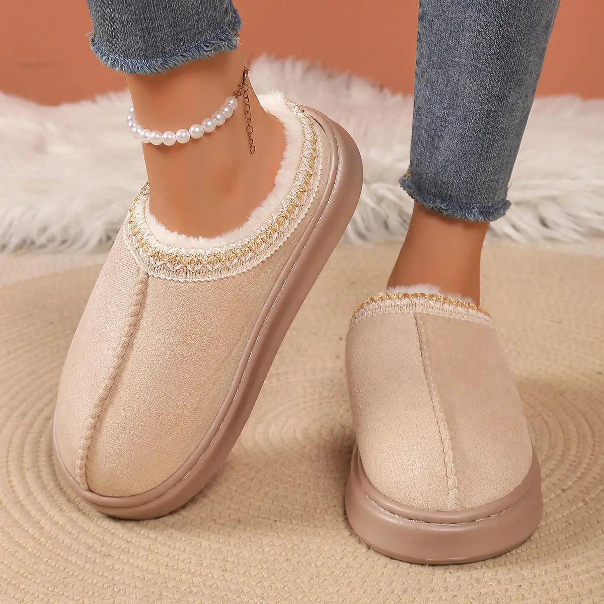 Soft Faux Suede Fur Slippers Indoor Home Shoes Cute Female Fuzzy Women Men Four Seasons