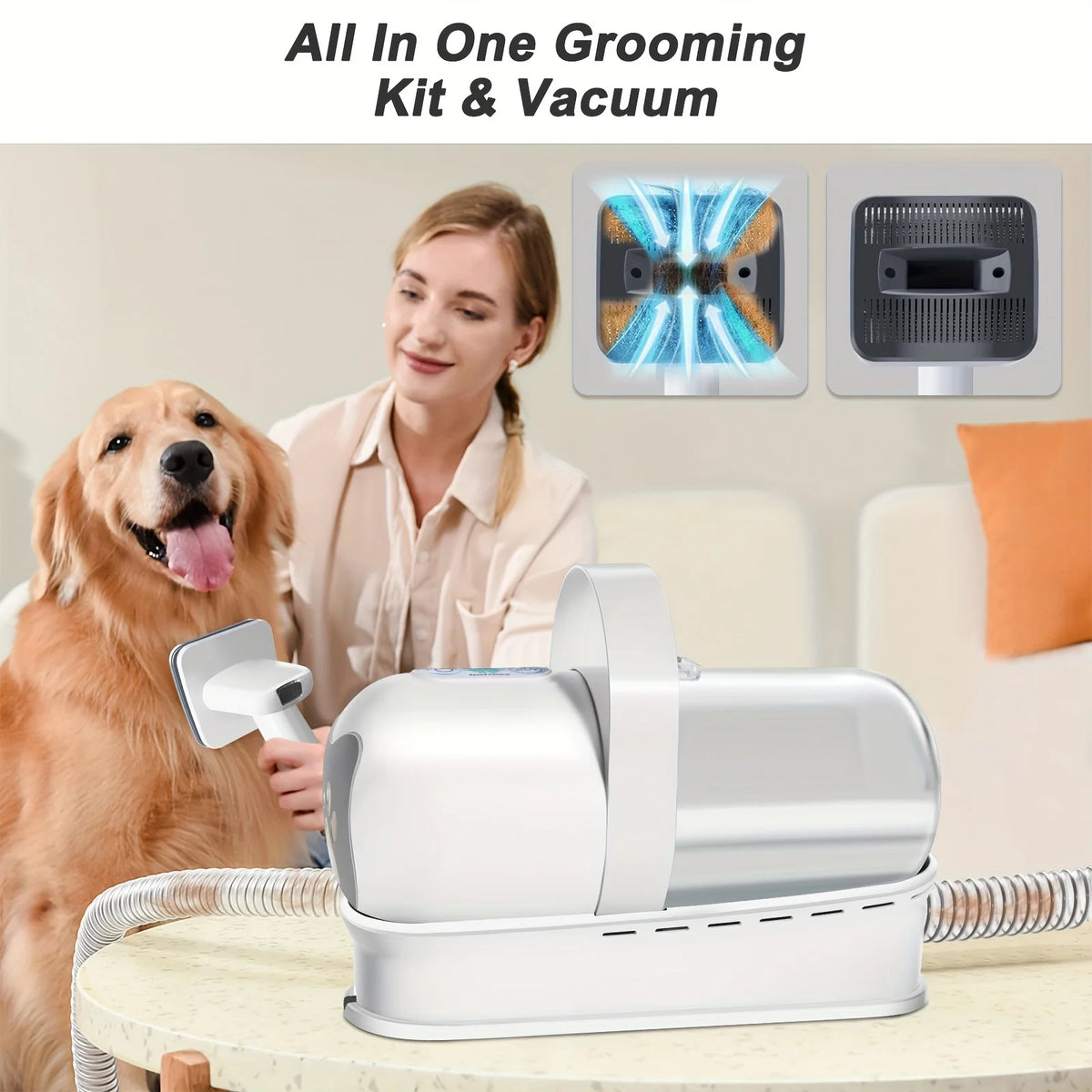 Dog Grooming Vacuum Kit 7-in-1 Pet Clipper With Nail Grinder Hair Trimming & Combing Low