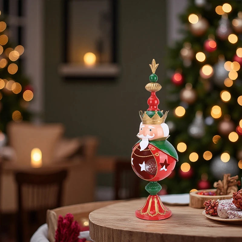 Redeco Traditional Nutcracker Statue Metal Construction with Warm Light Festive Christmas