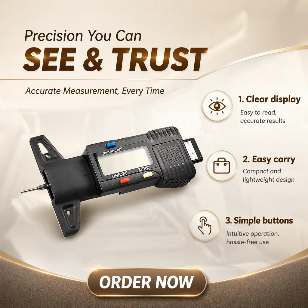 Digital Tire Tread Depth Gauge with mm, Inch and Fraction Display