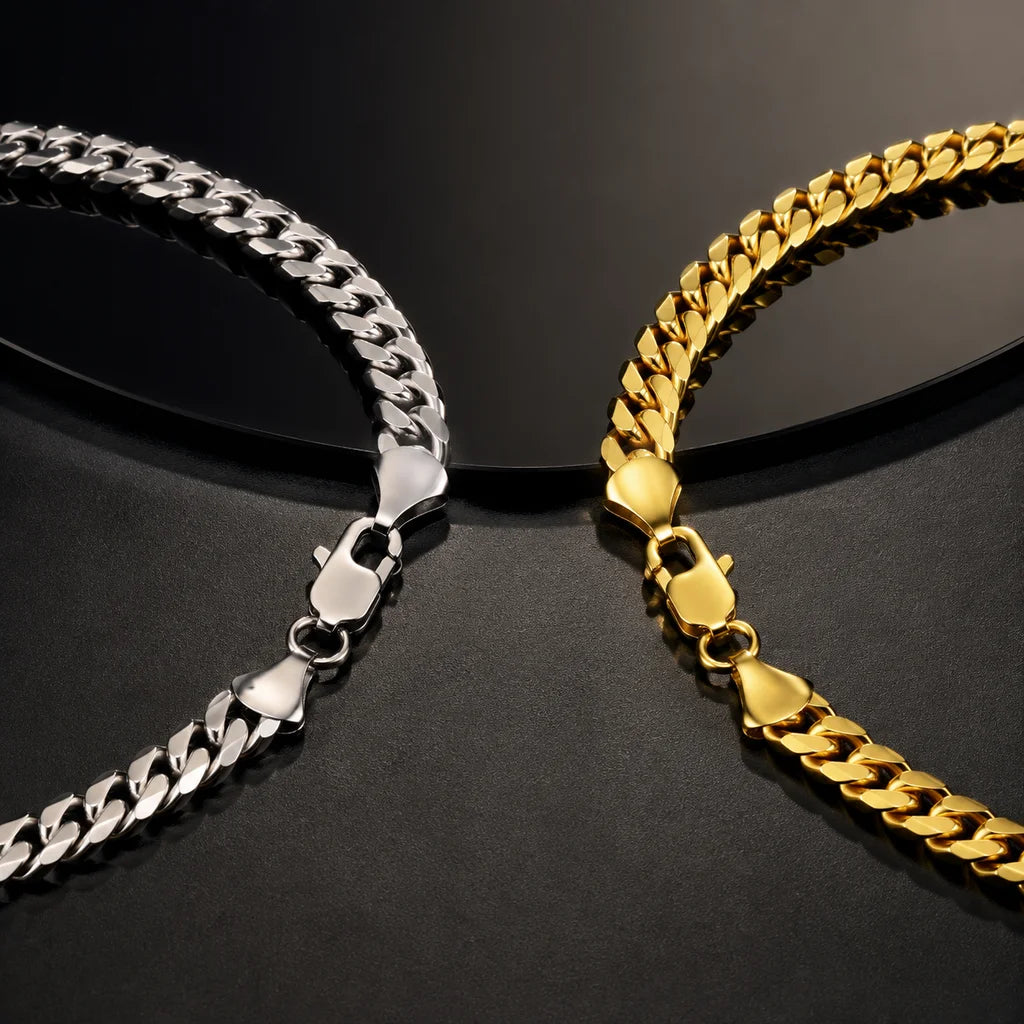 Stainless Steel Miami Cuban Chain Necklace 18K Gold Plated Moissanite Hypoallergenic Hip