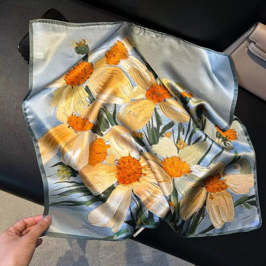 Luxury Silk Scarf for Women Pack Floral Style Multi-Functional All Season