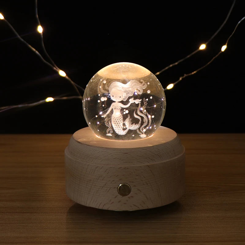 Creative Electronic Gift Lamp Decoration 3D Crystal Ball Night Light With Rotating Music