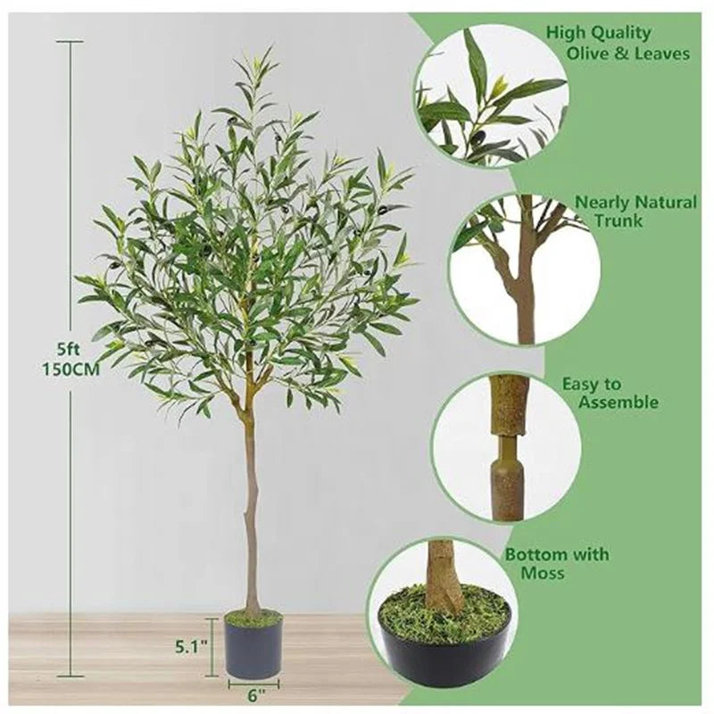 OH ARTS Bonsai Tree Olive Tree Artificial Tall Leaves Plant with Basket Indoor Outdoor