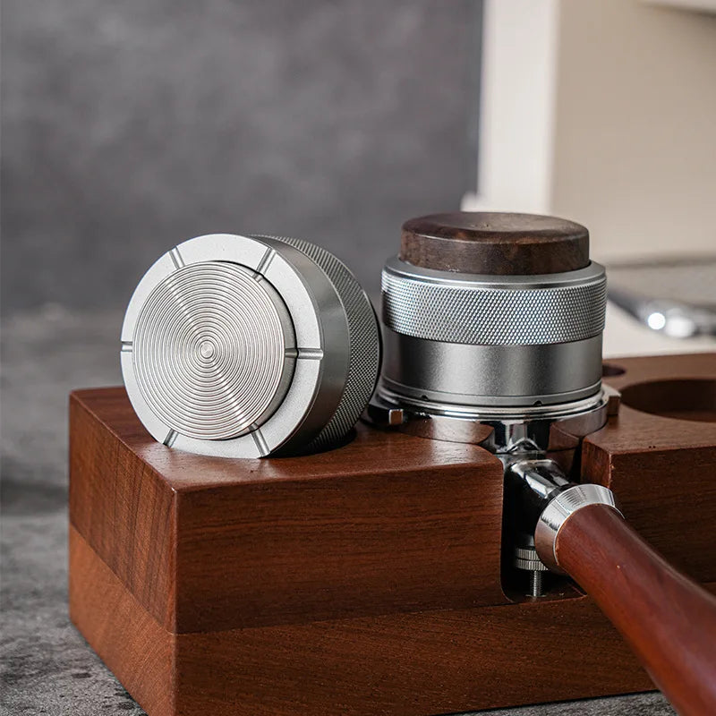 Aluminum Alloy Coffee Distributor & Tamper with Wood Handle Constant Pressure Adjustable