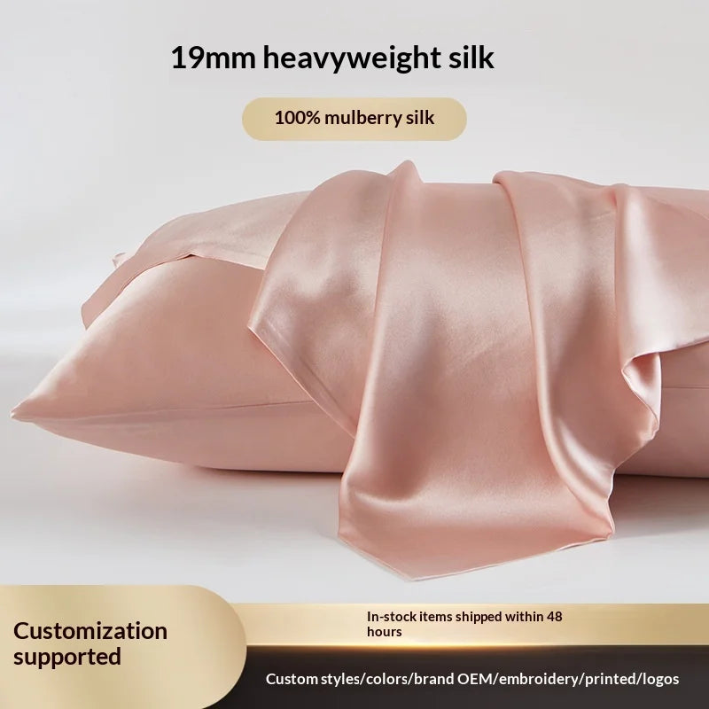 Double-Sided Satin Weave 100% Mulberry Silk Zippered Pillowcase 19 Momme for Bed Pillows