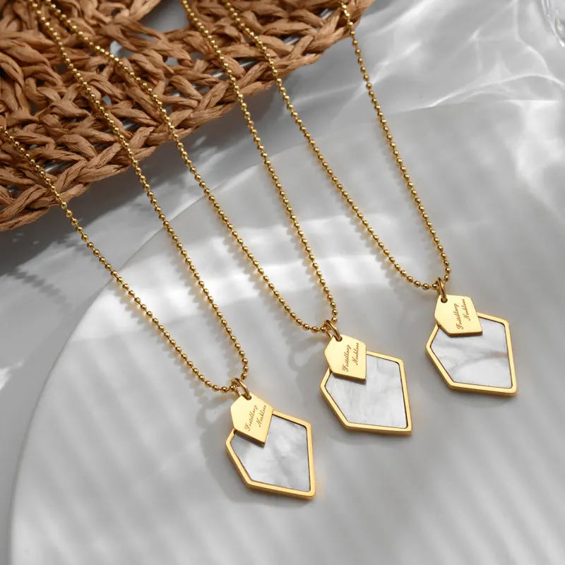 Non Tarnish Waterproof Mother of Pearl 18K PVD Gold Plated Stainless Steel Geometric