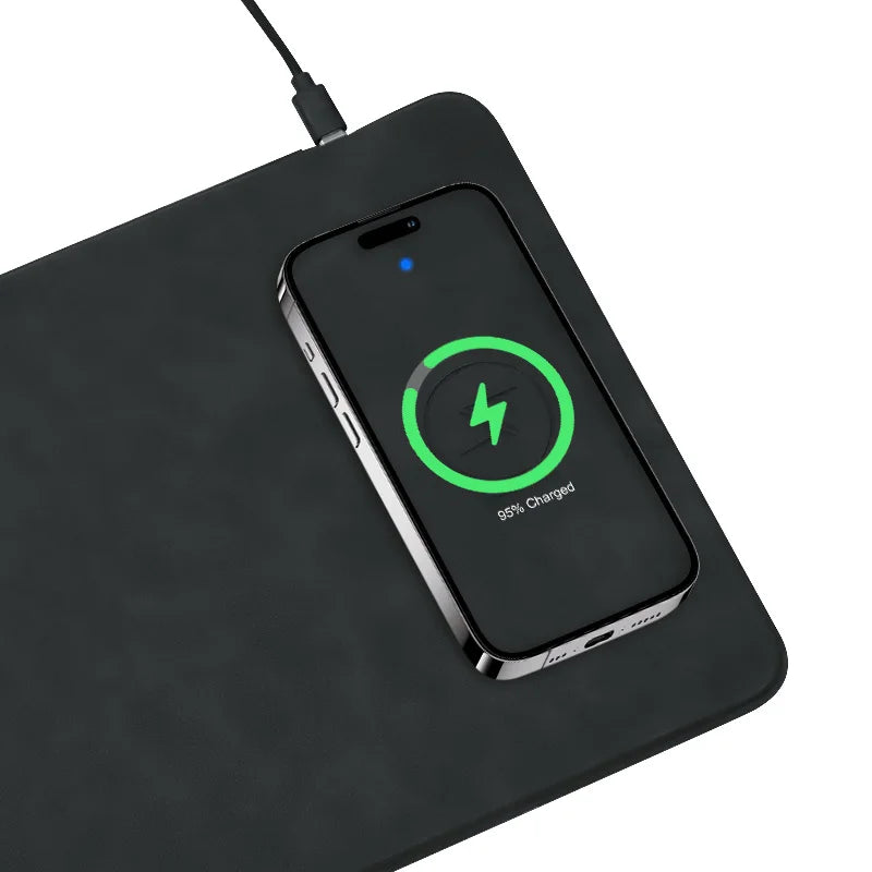 15W Quick Charge Wireless Charging Mouse Pad Office PU Leather Advertising Mouse Mat