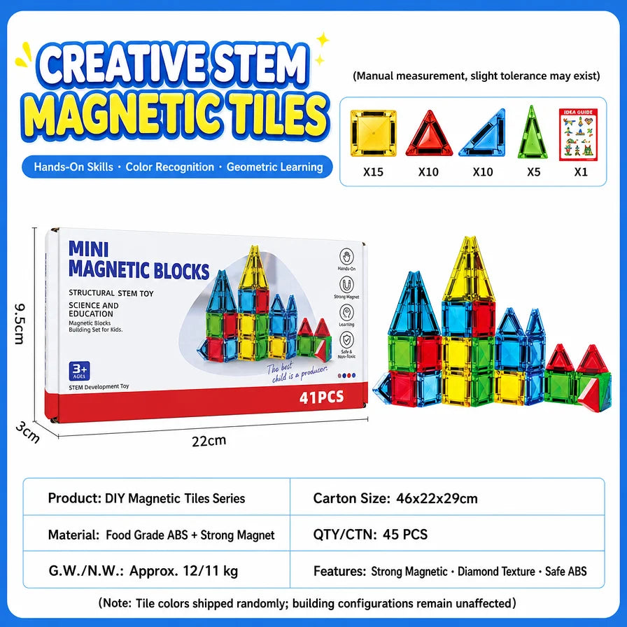 Magnetic Tiles Building Blocks for Kids STEM Educational Construction Crystal Diamond