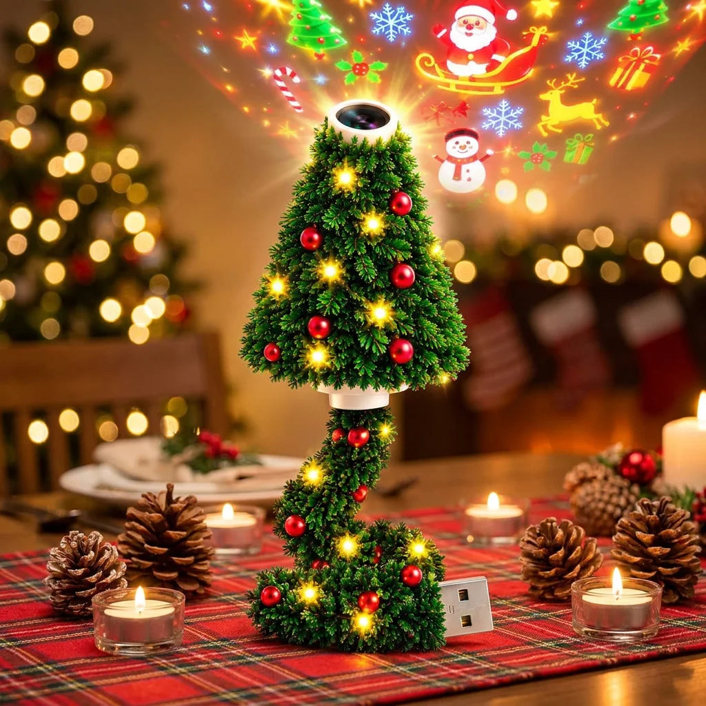 Christmas Tree Night Light Projector USB 6 Pattern Slides Santa Reindeer Snowflake Warm