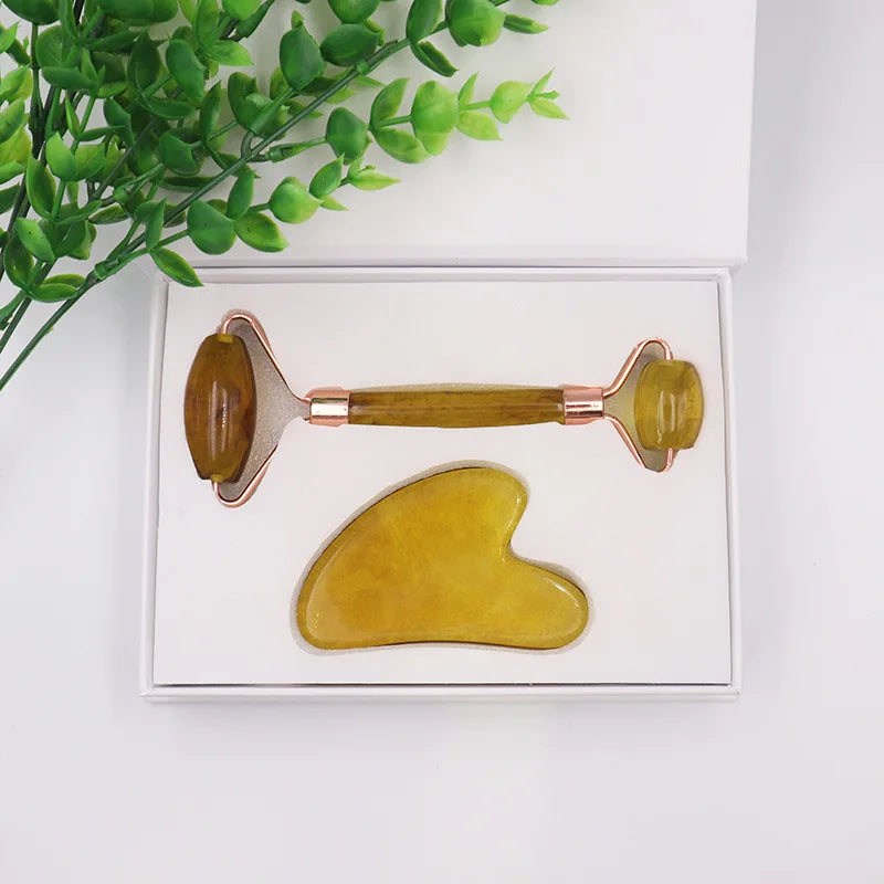 2 in 1 Natural Care Crystal Rose Quartz Jade Roller Gua Sha Box Jade Roller Set