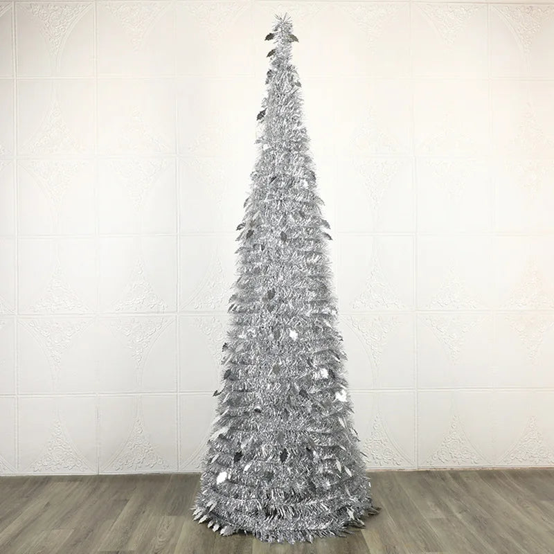 Large Standing Silver Sequin PVC Artificial Christmas Tree Star Topper Realistic Slim
