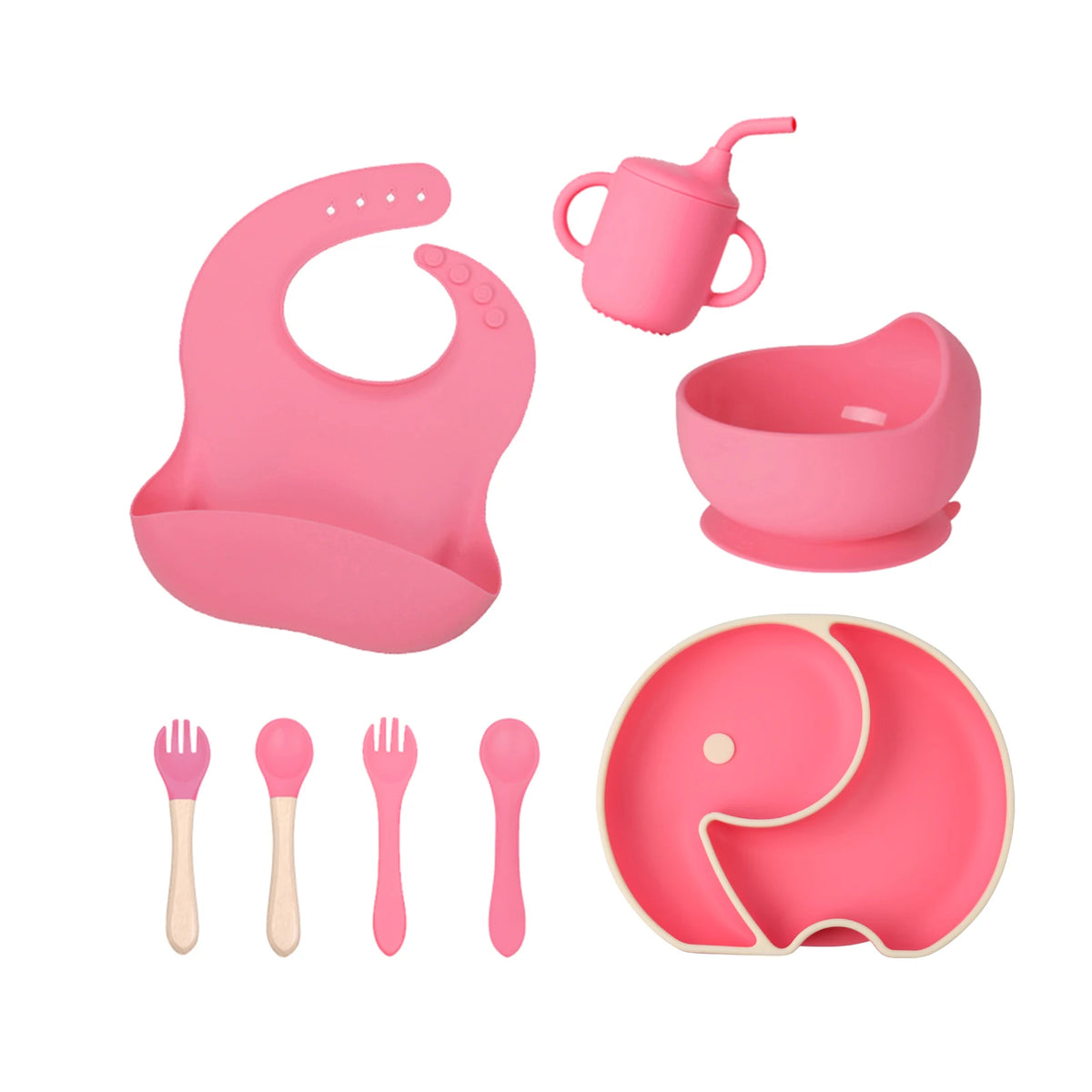 Baby Silicone Dinner Set Tableware BPA Free Bowl Adjustable Bib Tableware Feeding Sets