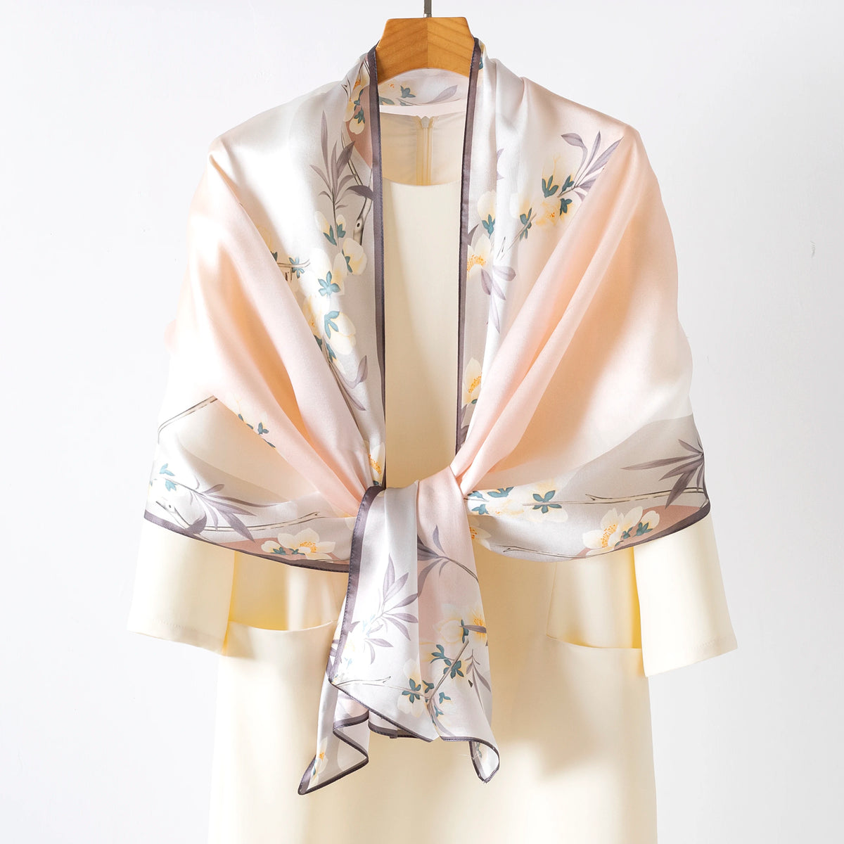 Luxury 100% Mulberry Silk Shawl for Women Custom Digital Print Vintage Floral Long Scarf