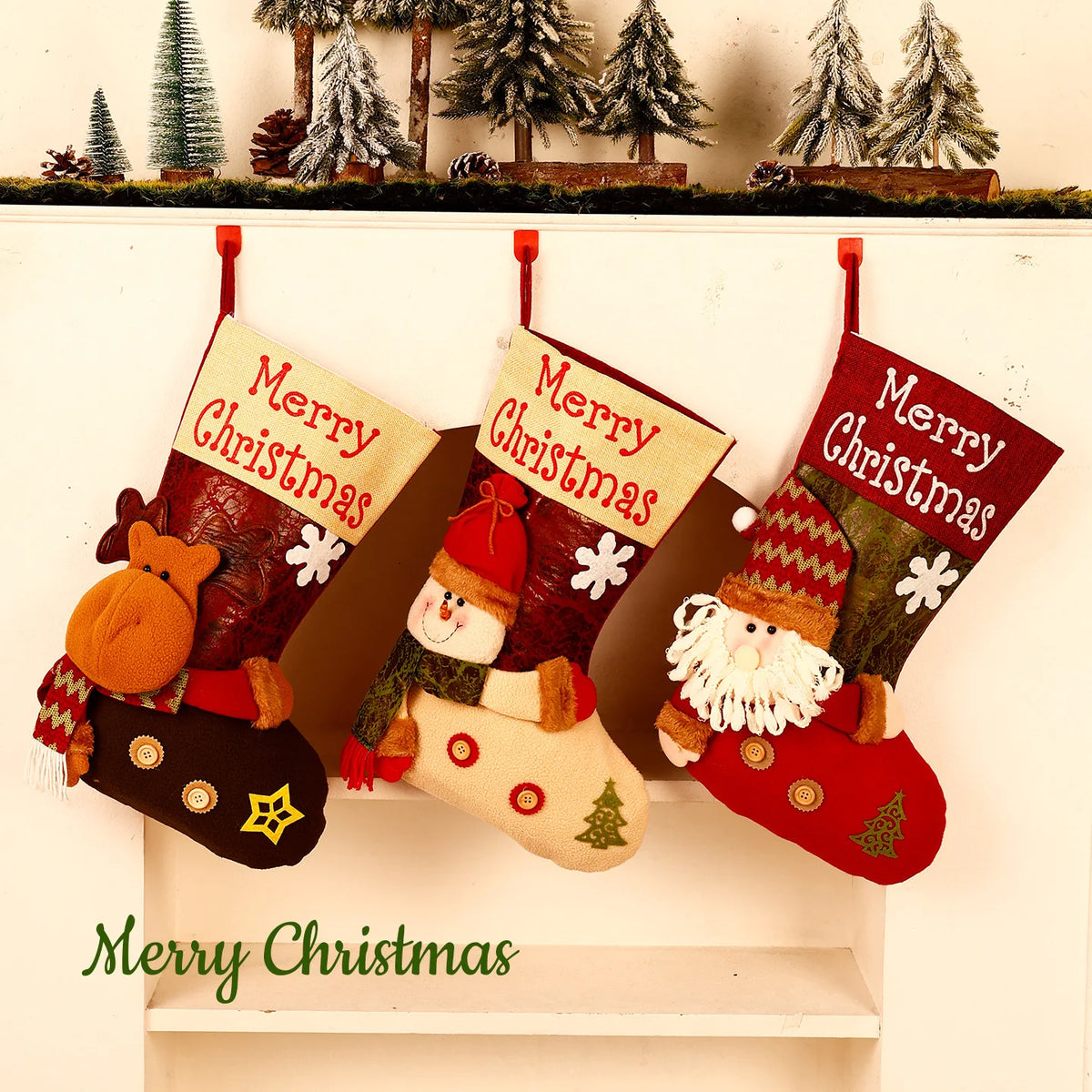 Christmas Stocking Embroidered Merry Christmas, 3D Character Decoration Holiday Stocking,