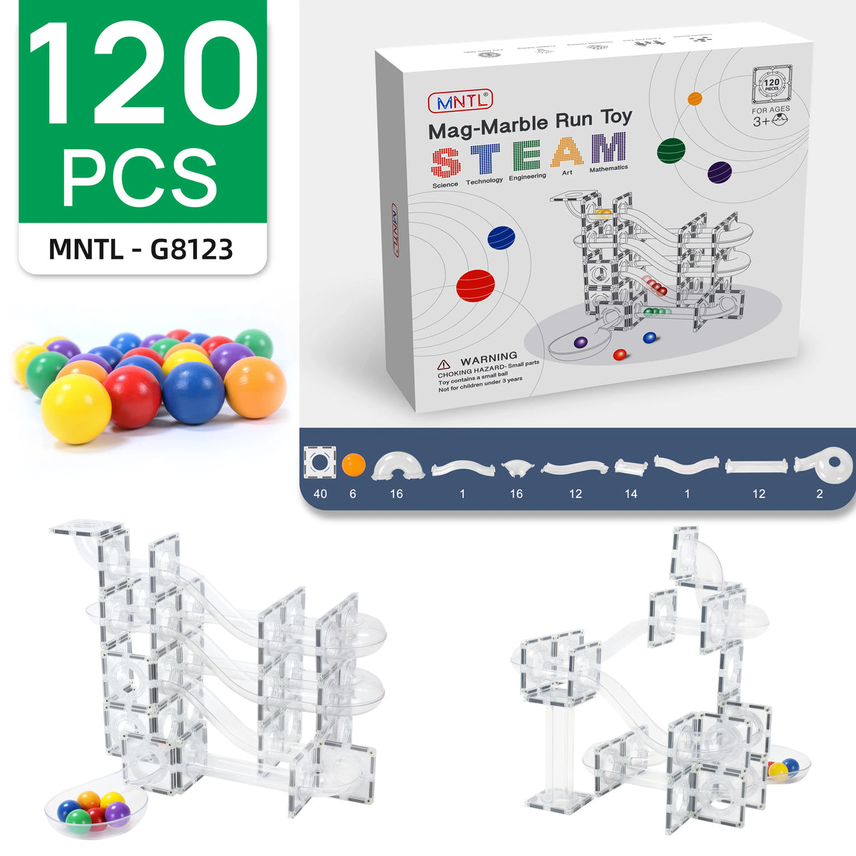 Kids Educational Stem Magnetic Tiles Toys Diy Marble Run 100pcs Magnetic Construction