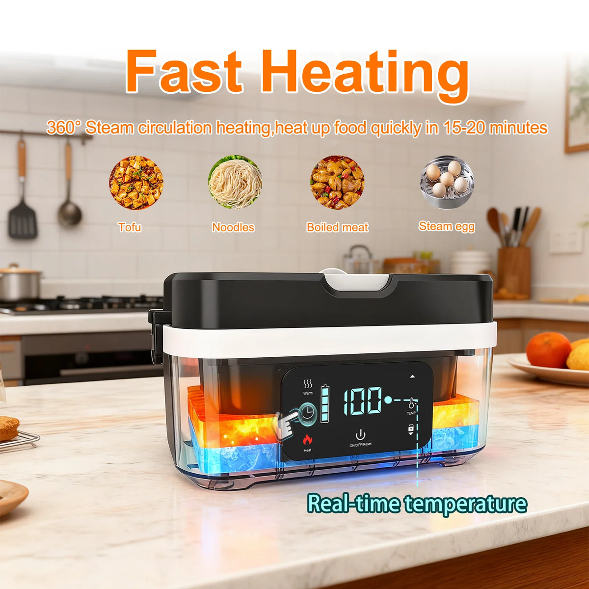 Portable Cordless Electric Lunch Boxes Automatic Self-Heating Food Warmer for Office
