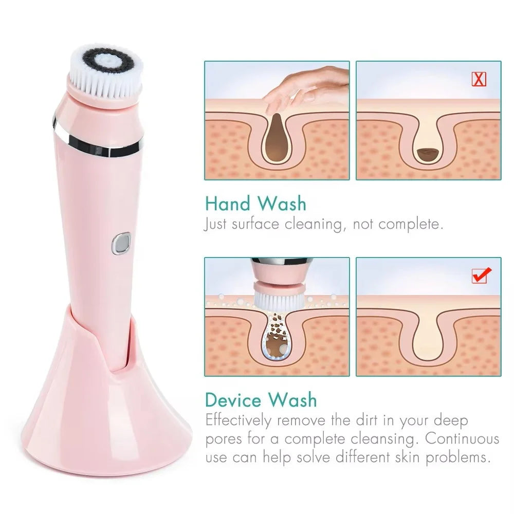 4 in 1 Sonic Electric Vibrating Face Wash Brush Deep Cleansing Silicone Face Cleaner