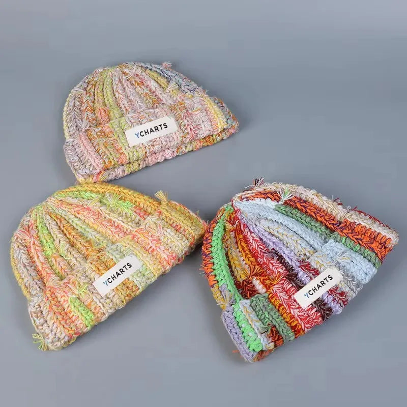Colorful Handmade Crochet Knit Beanie Hats for Unisex Slouchy Streetwear Winter Hat Beach