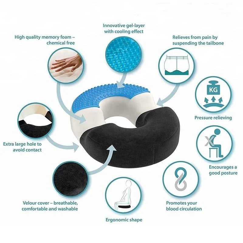 Memory Foam Gel Velvet Coccyx Office Chair Seat Cushion Non-Slip Cooling Eco-Friendly