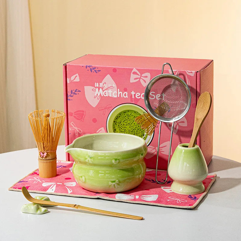 Chinese New Eco-Friendly Pink Whisk Mixing Kits Matcha Gift Set 5pcs Set Matcha Tea Set