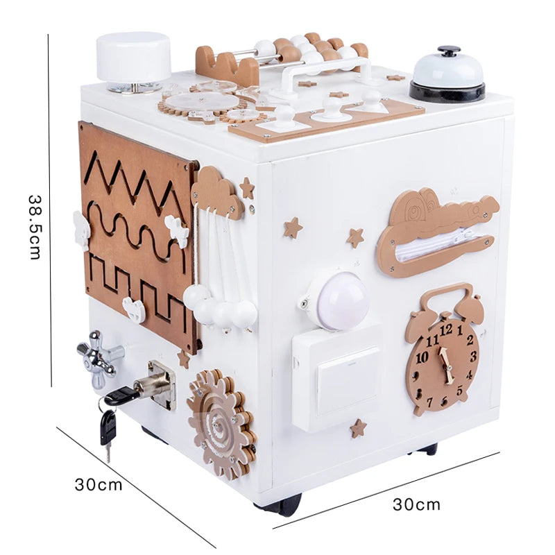 Busy Activity Cube Activities Toys Wooden Educational Montessori Baby Busy Board