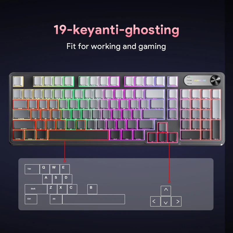98 Keys Detachable Wired/Wireless Membrane Mechanical Feel Keyboard RGB with PBT Side-Lit
