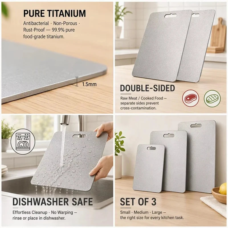 Food Meat Vegetable Blank Butcher Block Double Sided Metal Chopping Boards Pure Titanium