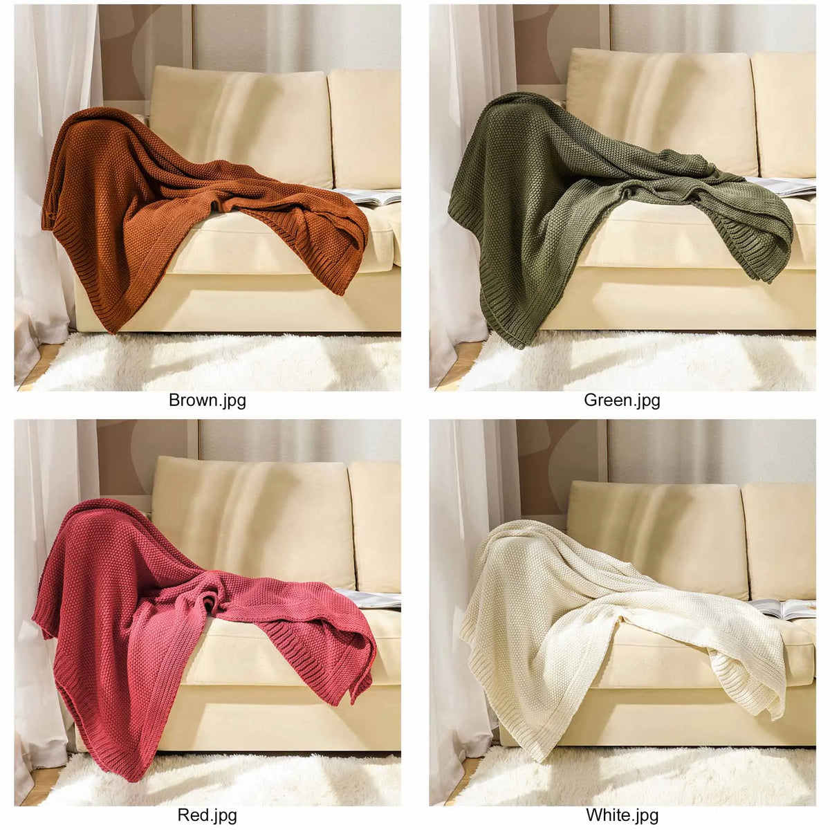 Chunky Cable Knit Throw Blanket for Modern Farmhouse Decor, Soft Feel Bed Runner,