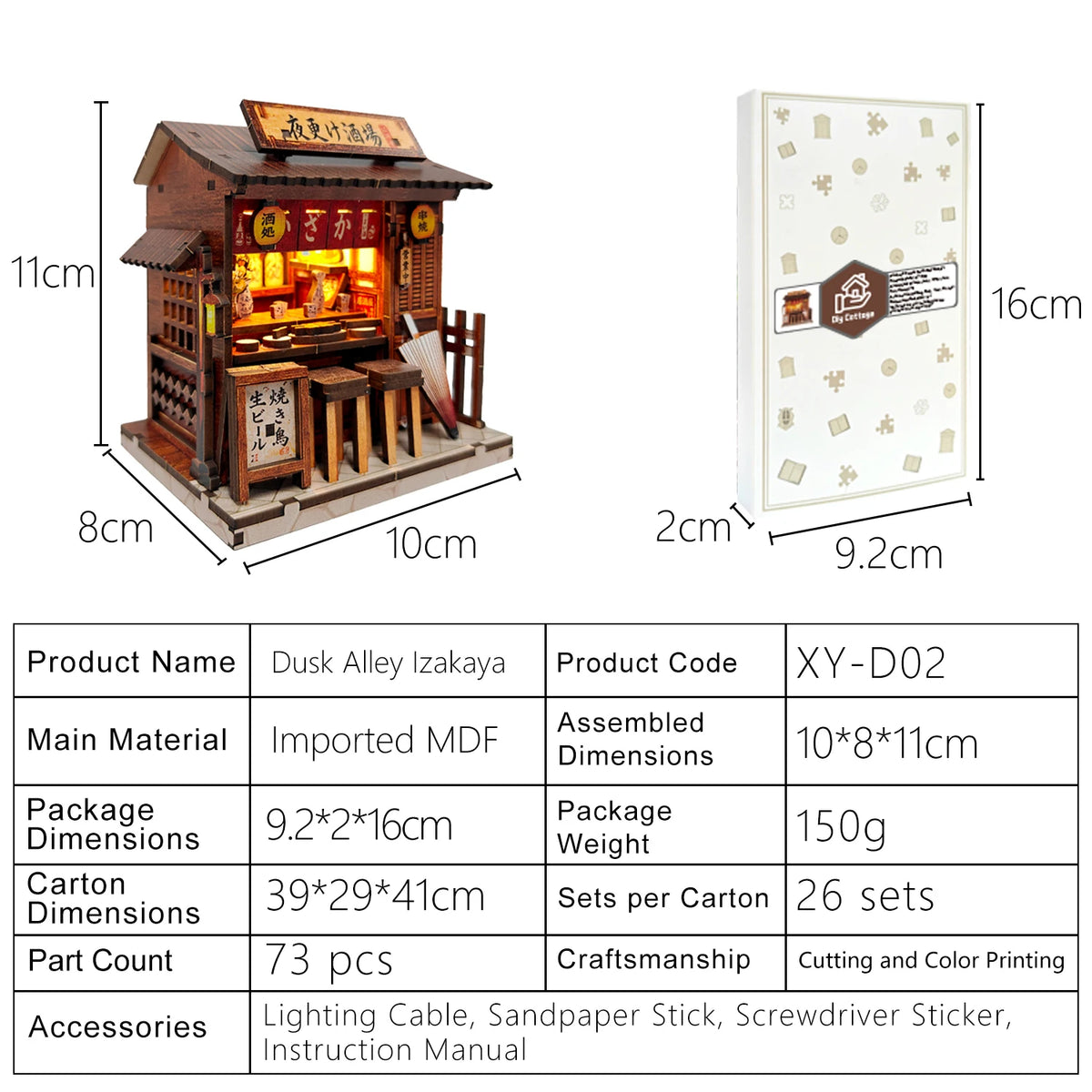 DIY Japanese Architecture Wooden Book Nook Kit 3D Puzzle Miniature House with LED Light