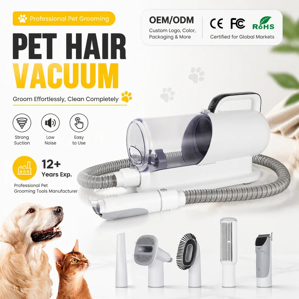 7-in-1 Multi-Functional Pet Grooming Kit & Vacuum 1.4m Hose 2L Detachable Dust Cup Dog