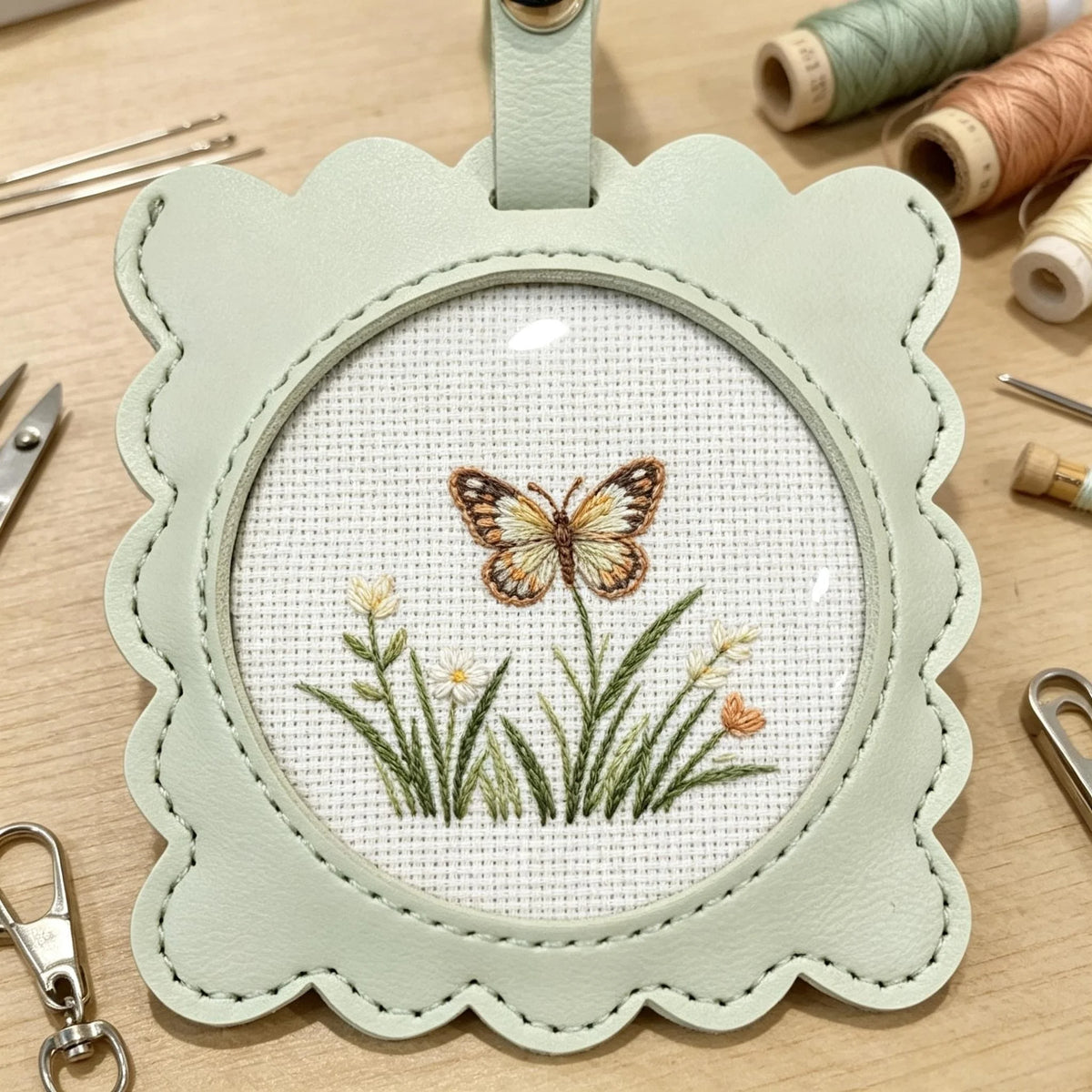 Creative Multi-Color Scalloped PU Leather Needlepoint Frame Self Finishing Ornament DIY