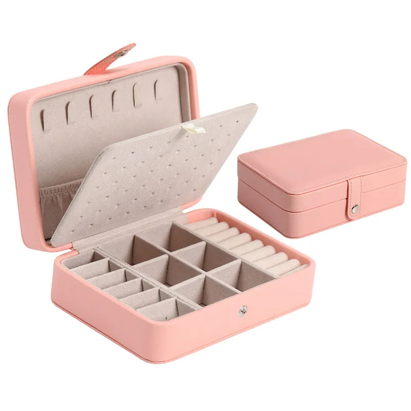 Portable Travel Square Leather Jewelry Box Storage Organizer with Earring Holder Display