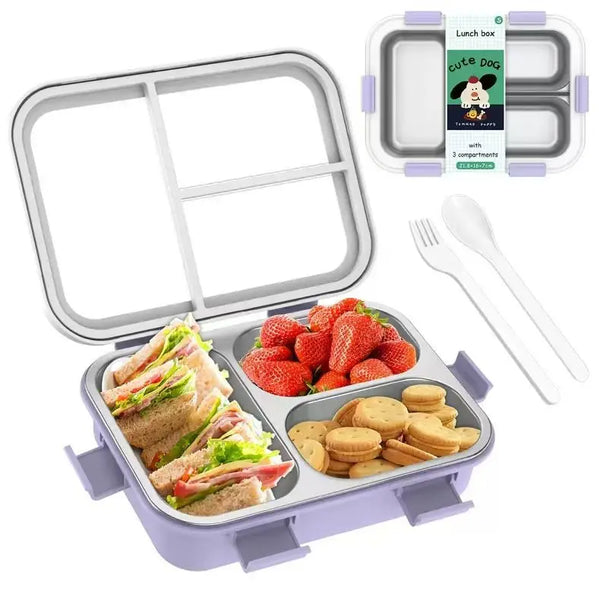 Microwave Safe Bento Box School Kid Portable Lunch Box Stainless Steel 3 Compartment Food