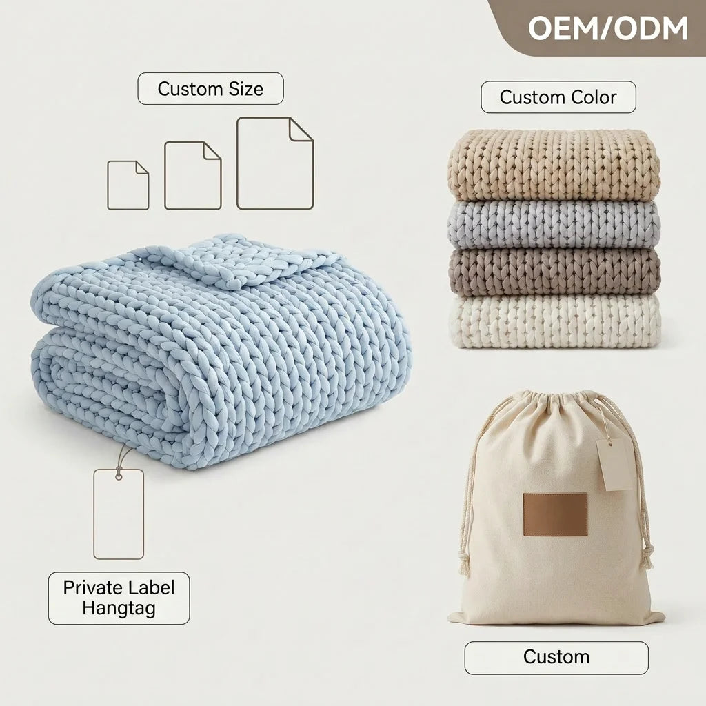 Handmade Premium Chunky Knitted Weighted Blanket for Anxiety Relief, Breathable Cotton
