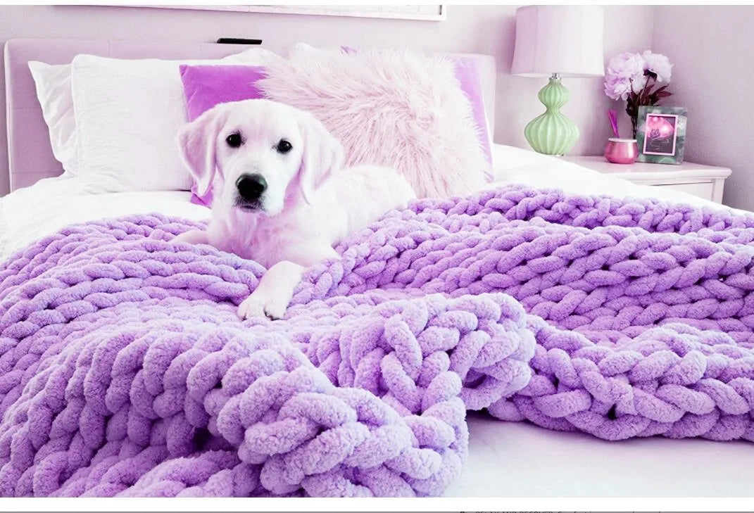 Super Soft Handmade Knit Jumbo Chenille Yarn Chunky Knit Blanket Throw