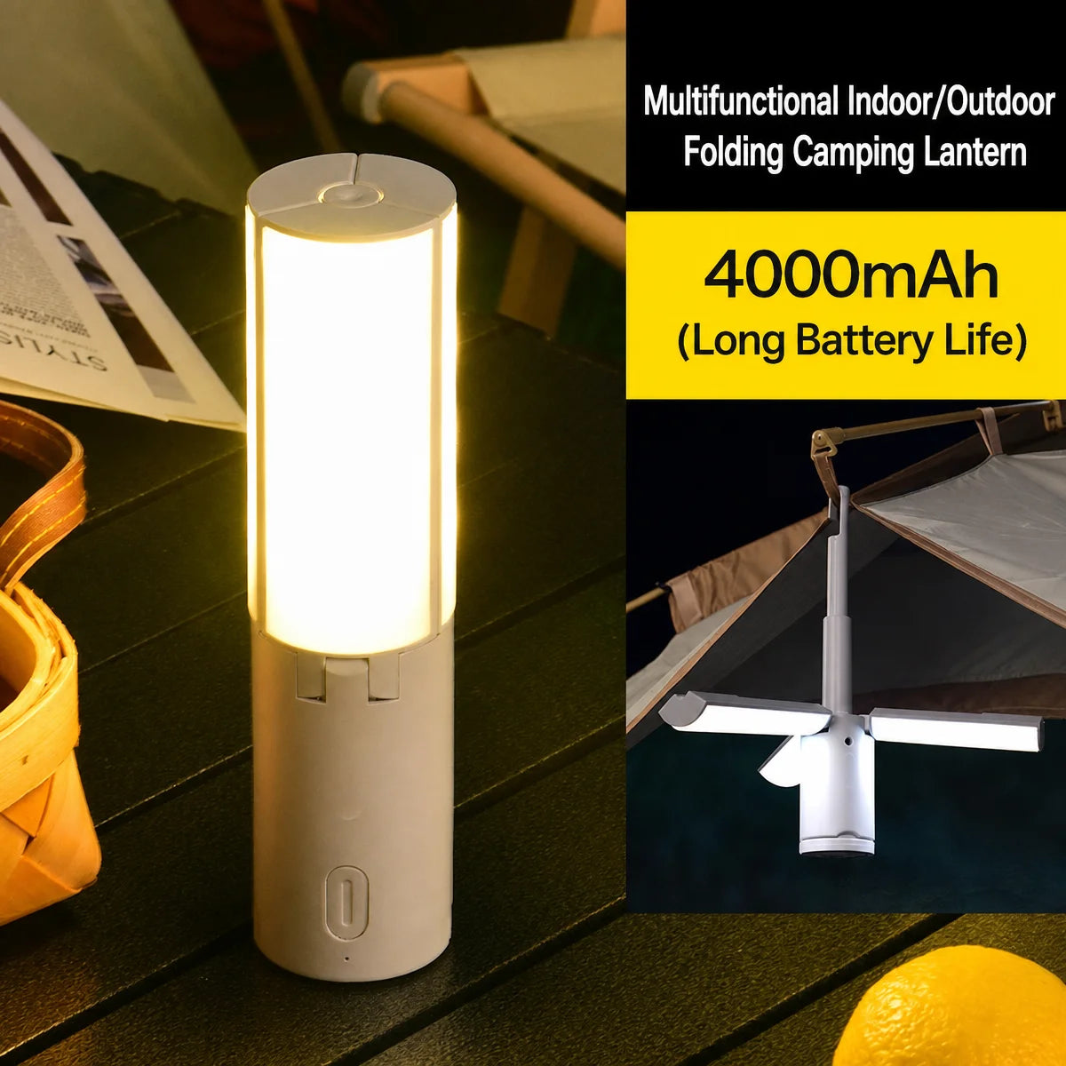 USB Rechargeable Lithium Battery Foldable Camping Lantern LED Tent Light IP55 Waterproof