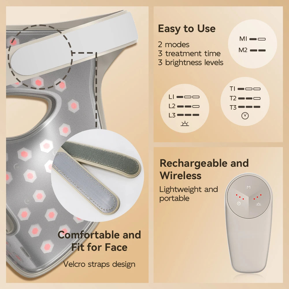 Wireless LED Face Mask with Red and Infrared Light Modes, 9 Colors