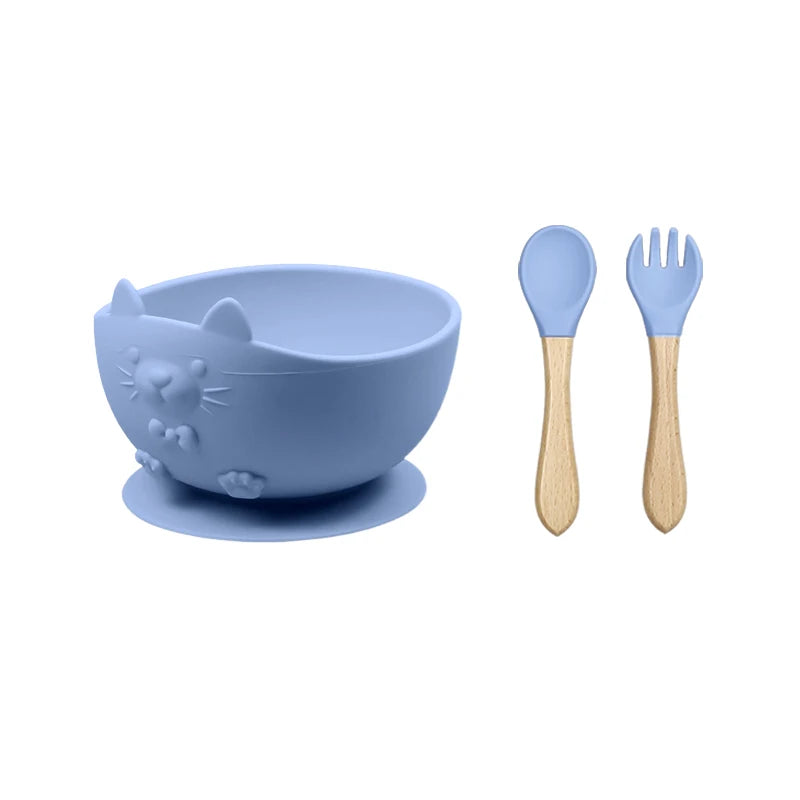 Food Grade Silicone Baby Feeding Set With Cup Bowl Plate Bib Spoon and Fork Easy Clean