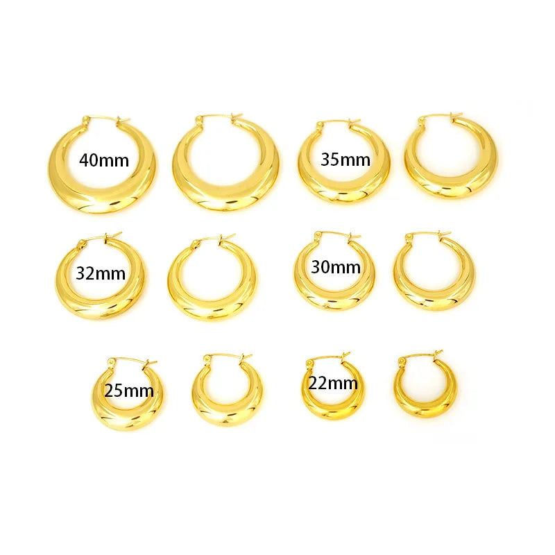 Charm Chunky Hoop Earrings Stainless Steel Metal 18K Gold Plated Waterproof Huggie