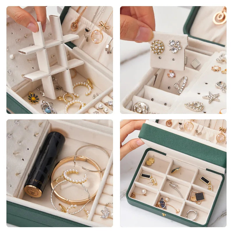 Portable PU Leather Travel Jewelry Organizer Case Small Multi-Drawer Jewelry Box