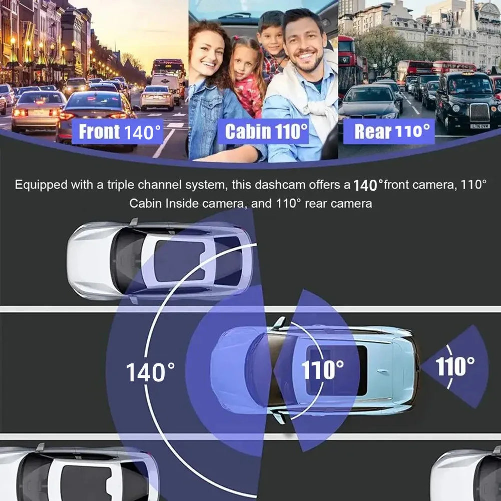 3 Camera Dash Cam for Cars 1080P Video Recorder Front Camera Car DVR Rear View Camera