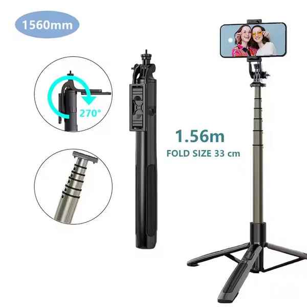 Q06 Foldable Aluminum Alloy Tripod Selfie Stick 1.56m with Remote Control Compatible Ring