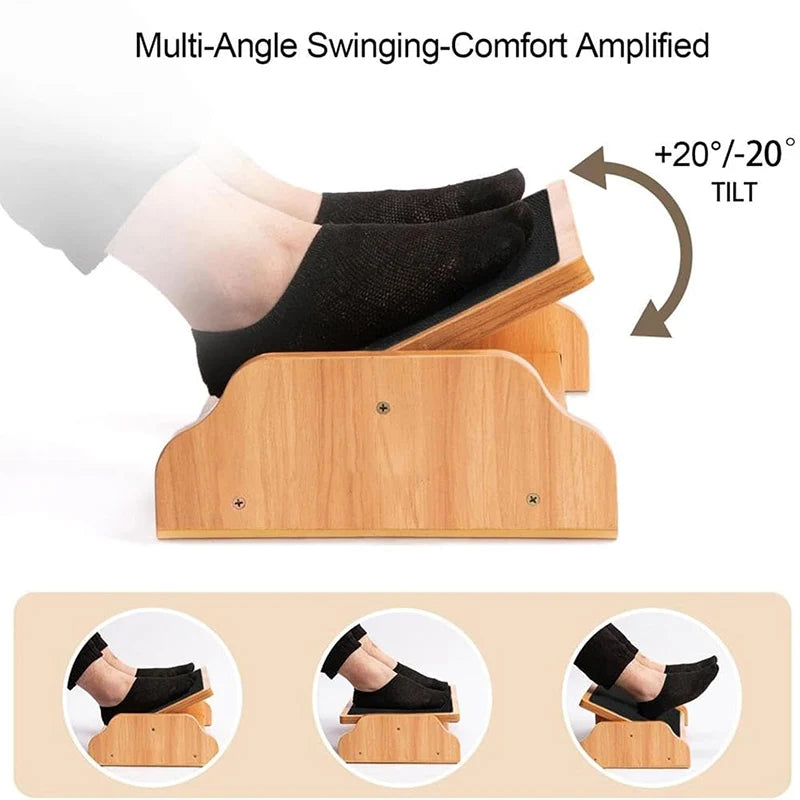 Bamboo Rocking Foot Rest Modern Ergonomic Adjustable Stool with Non-Slip Surface