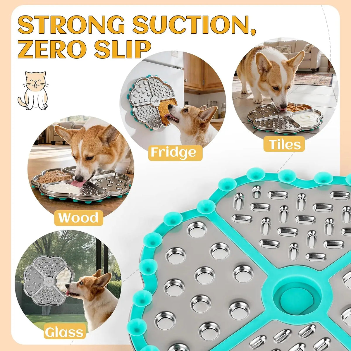 Stainless Steel Dog Lick Mat with Suction Cups, Chew-Proof and Non-Slip