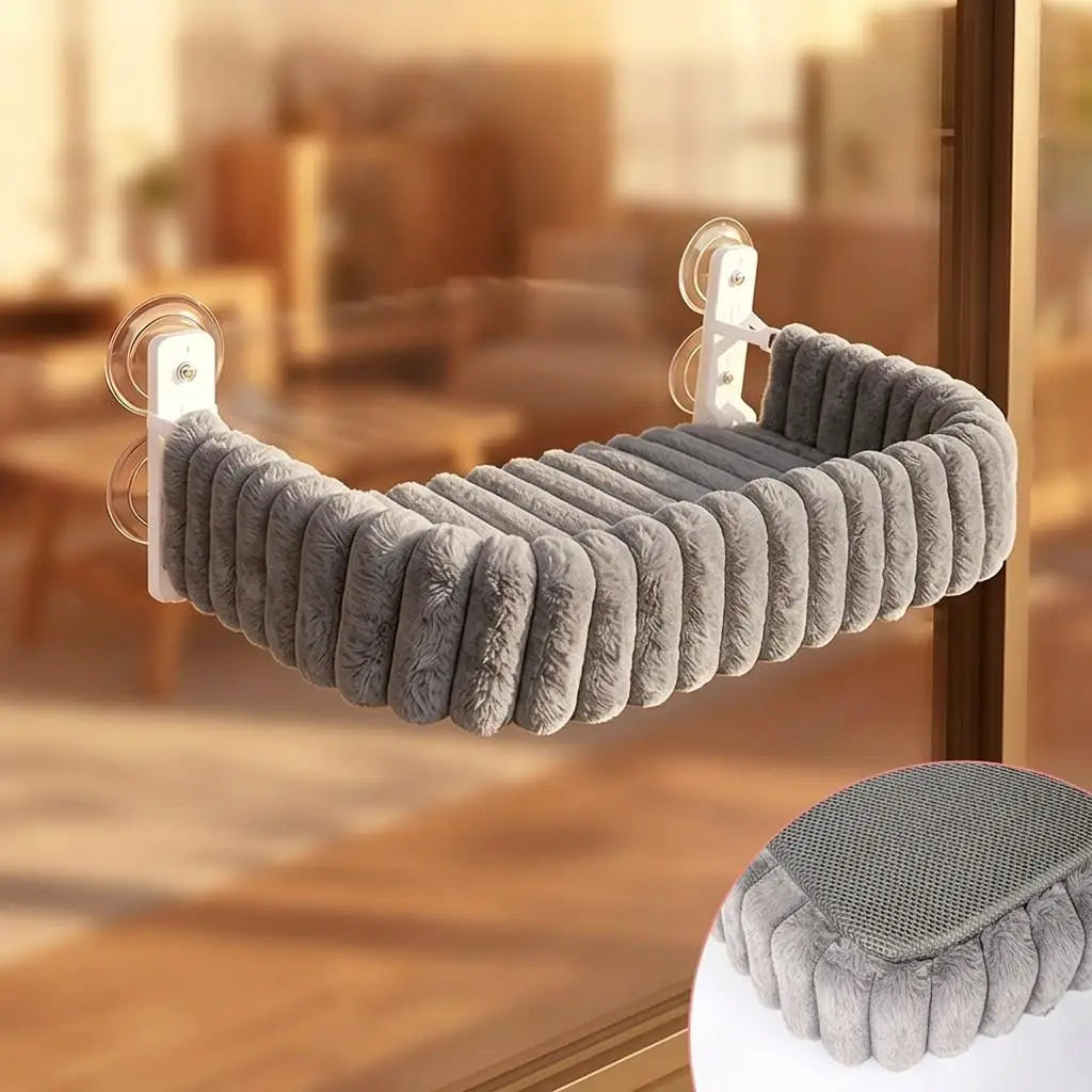 Luxury Square Winter Cat Window Perch Bed with Suction Cups Plush Hammock for Comfortable