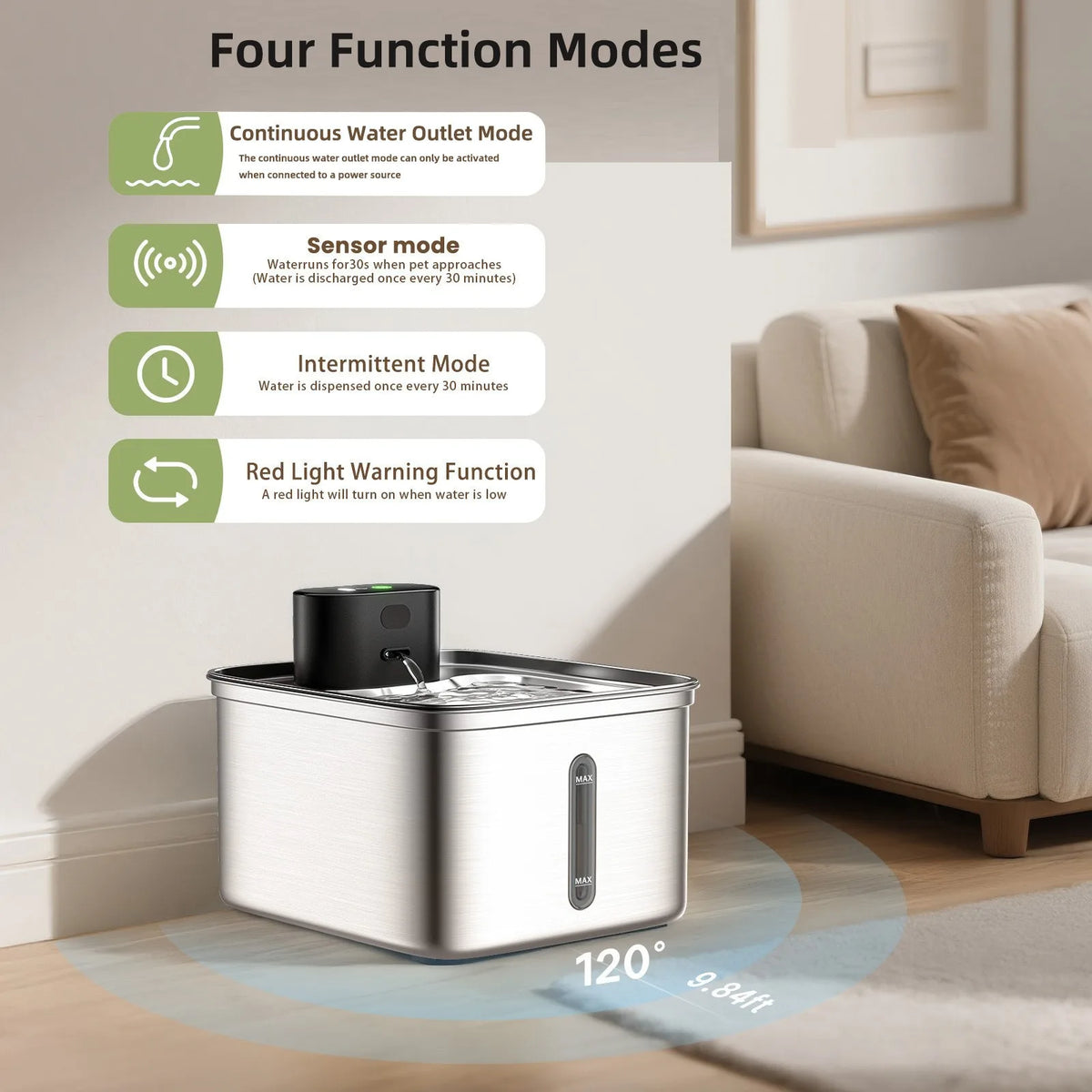 Smart 3.5L Eco-Friendly Cat Water Dispenser 304 Stainless Steel Pet Water Fountain