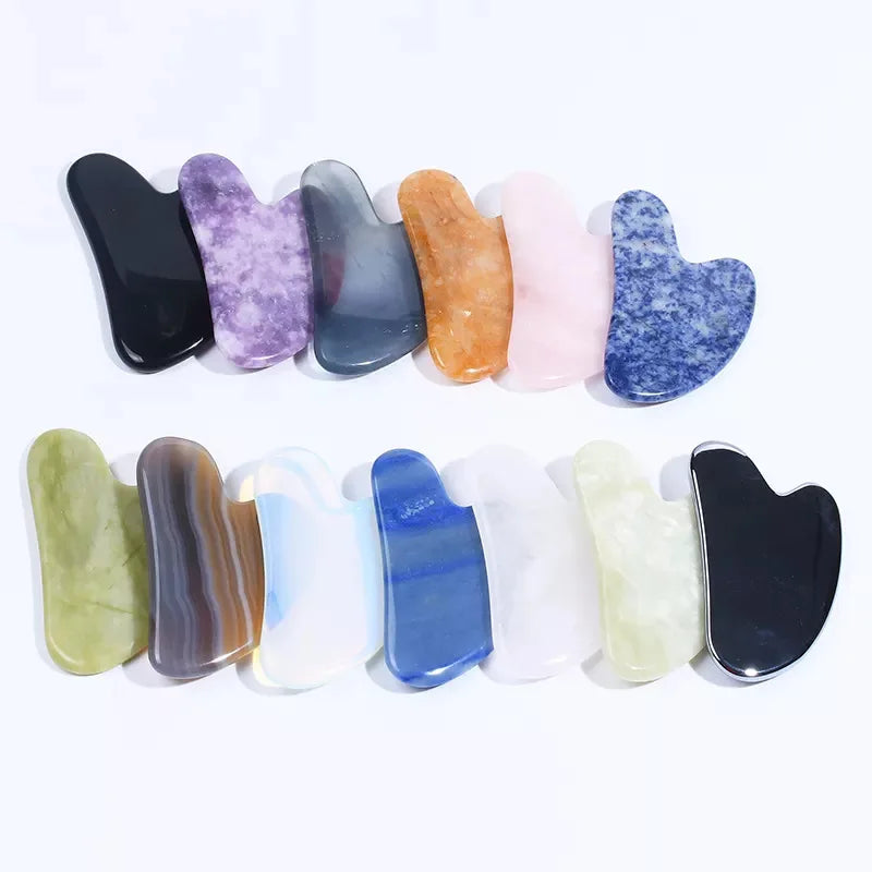 Natural Crystal Gua Sha Tool and Jade Roller Facial Massager, 15 Styles